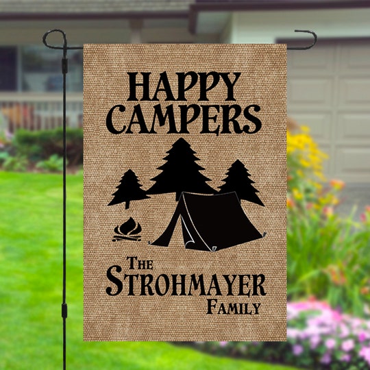 Disover Happy Campers Personalized Custom Family Name Garden Banner Flag