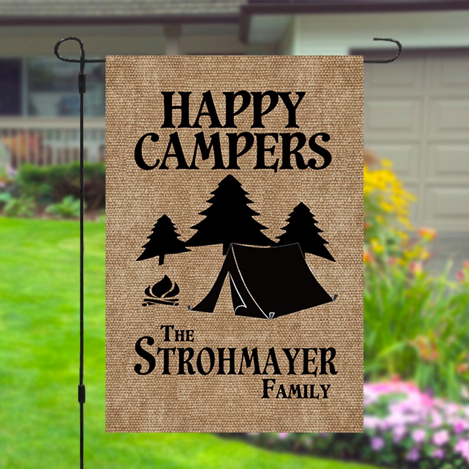 Discover Happy Campers Personalized Custom Family Name Garden Banner Flag