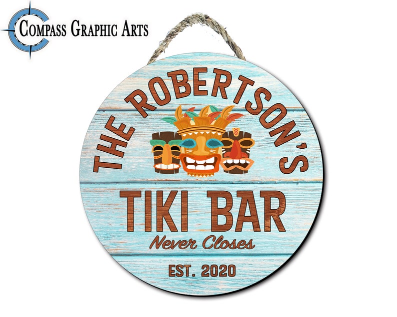 Tiki Bar Sign Hanging Wood Sign Custom Name Hawaiian Room Etsy