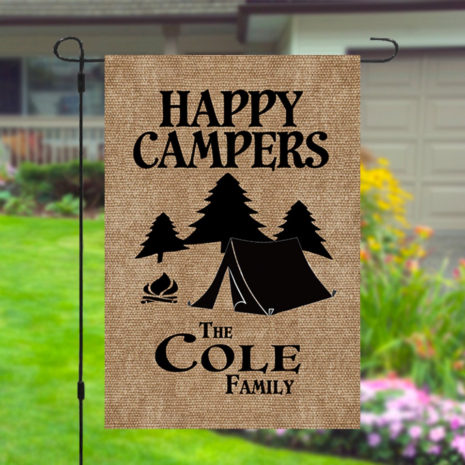Discover Happy Campers Personalized Custom Family Name Garden Banner Flag