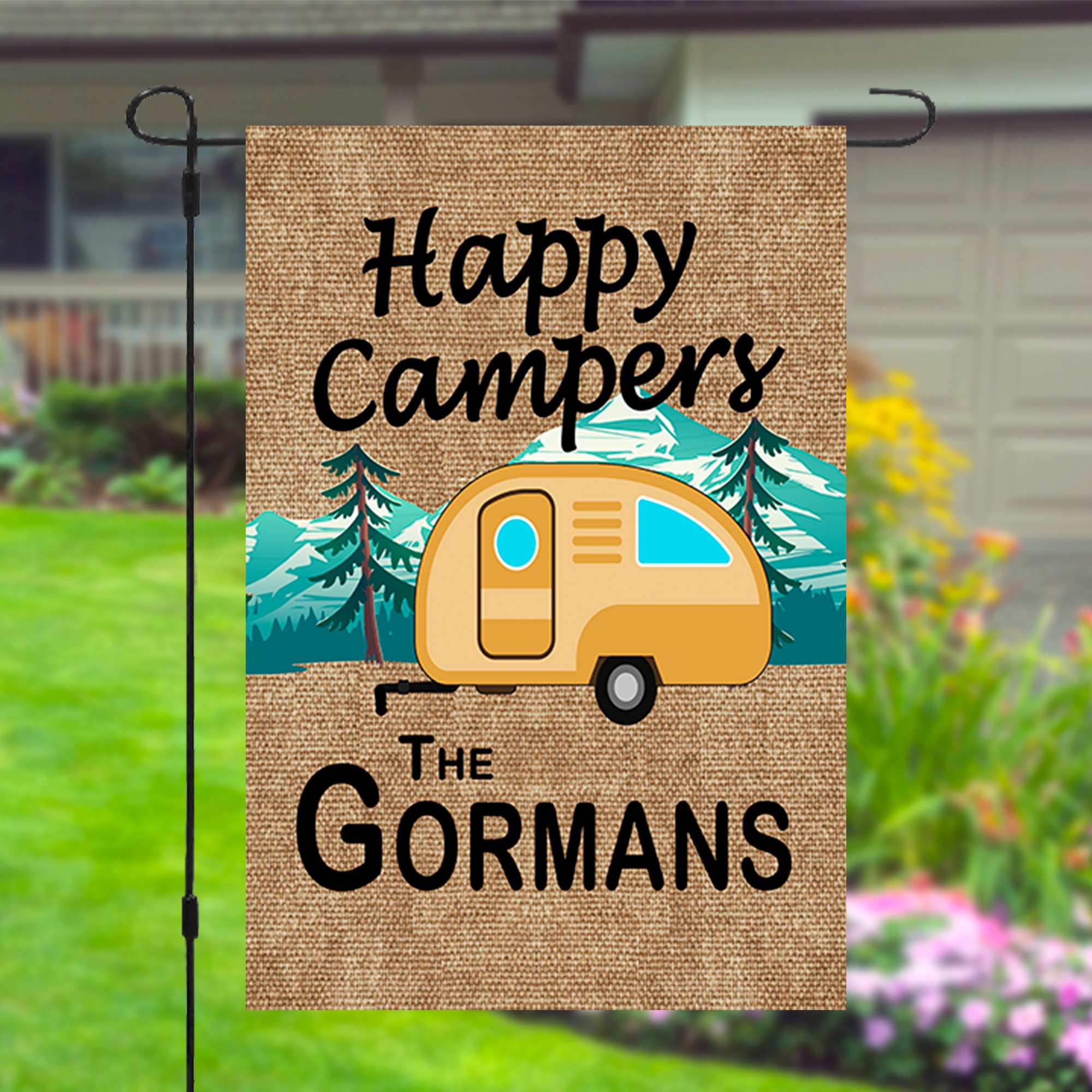 Happy Campers Personalized Custom Family Name Garden Banner Etsy