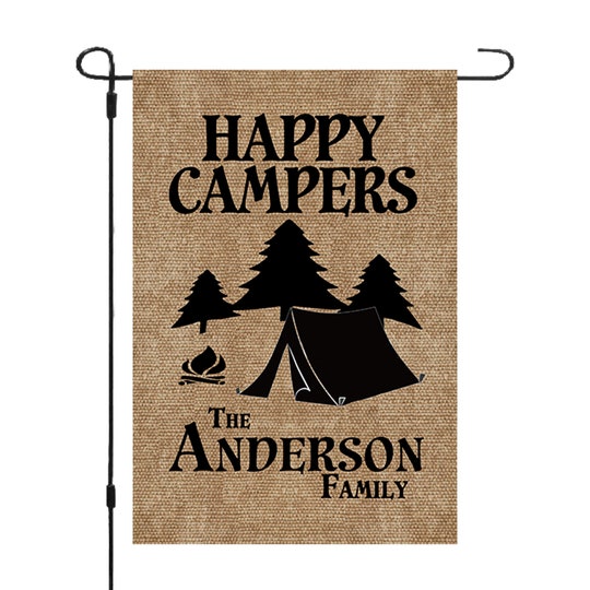 Disover Happy Campers Personalized Custom Family Name Garden Banner Flag