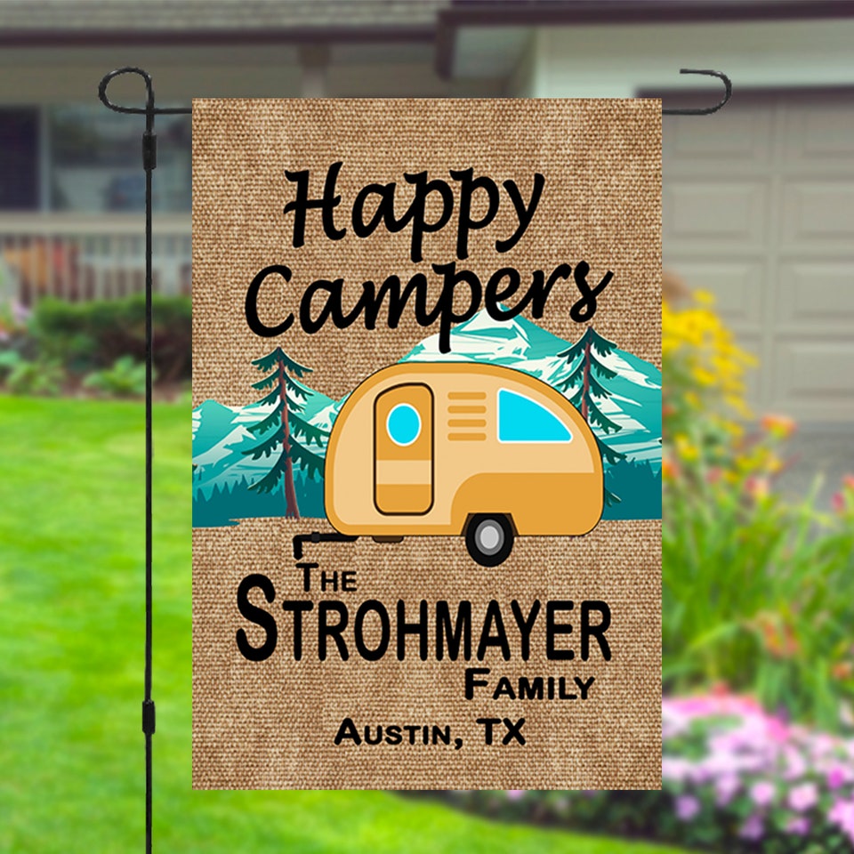 Happy Campers Personalized Custom Family Name Garden Banner Flag