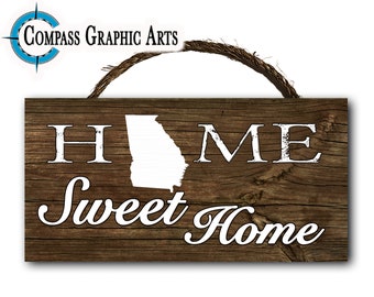 Home Sweet Home Georgia State Hanging Wood Plaque Door Wall Sign 12x6