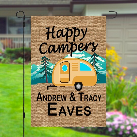 Happy Campers Personalized Custom Family Name Garden Banner Flag