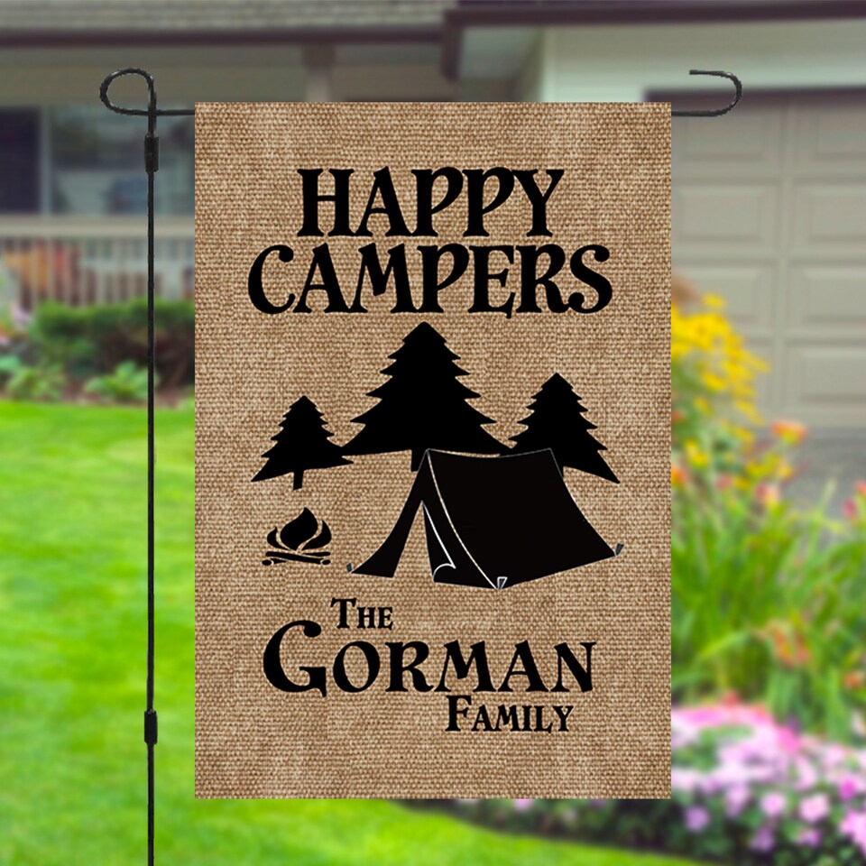 Discover Happy Campers Personalized Custom Family Name Garden Banner Flag