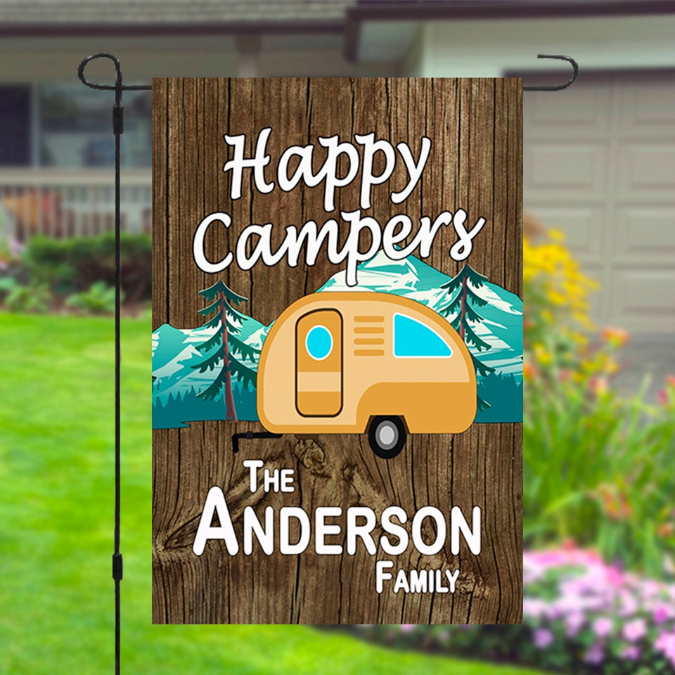 Happy Campers Personalized Custom Family Name Garden Banner Flag