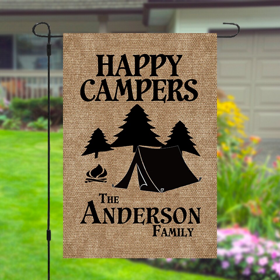 Discover Happy Campers Personalized Custom Family Name Garden Banner Flag