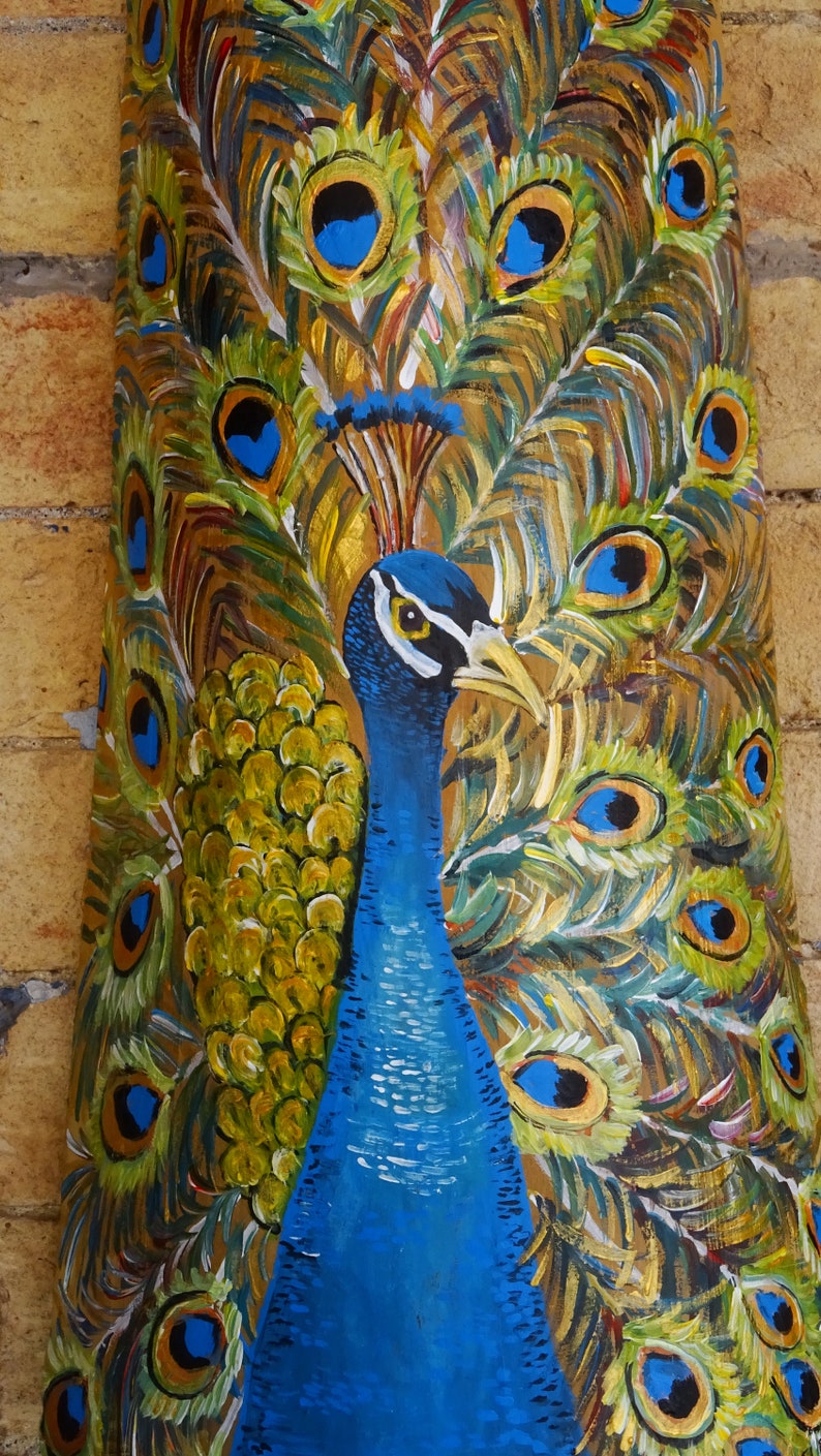 Ancient Hand Painted Clay Tile With Peacock Etsy