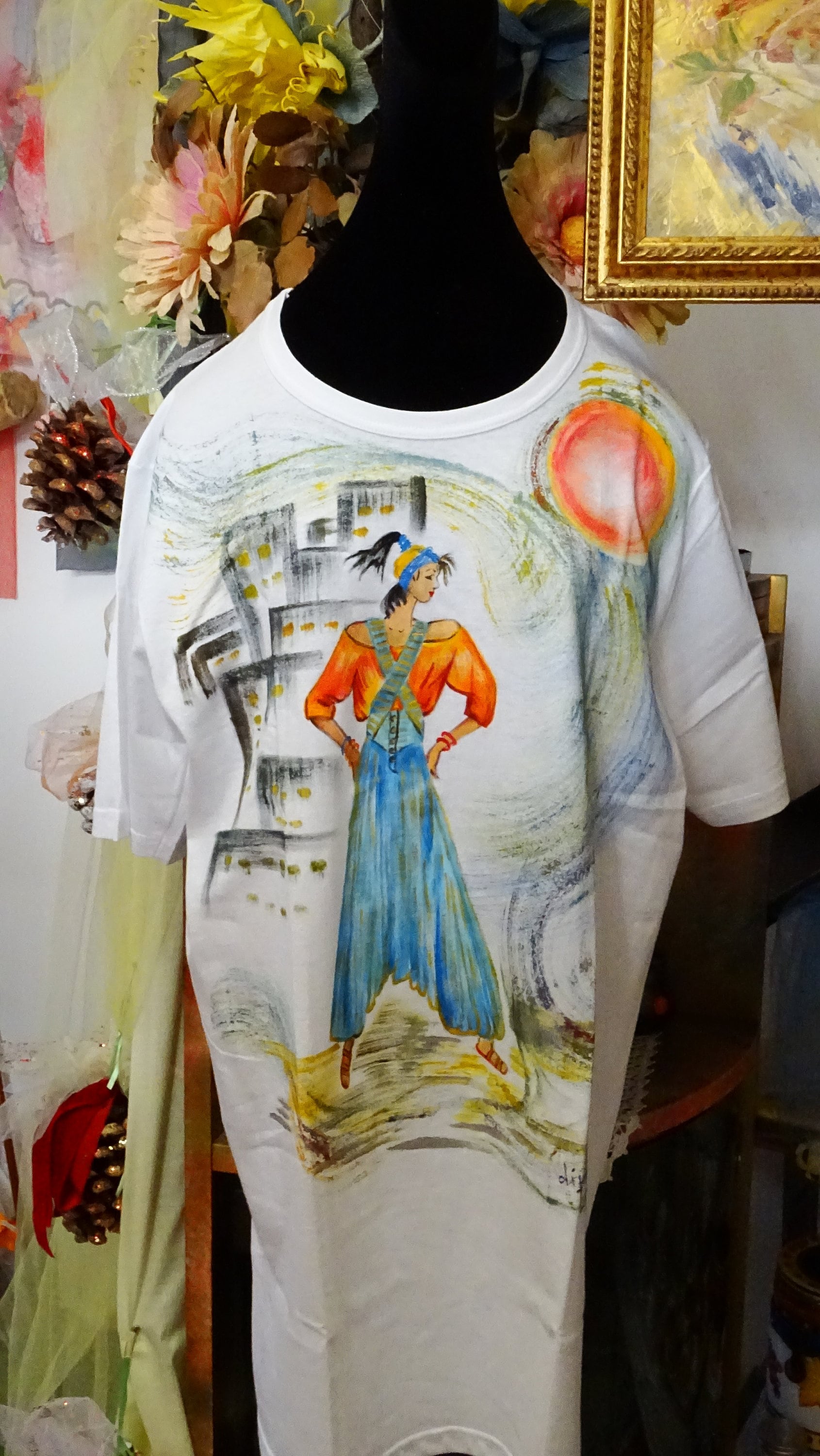 Hand Painted Tshirt With Woman Etsy UK