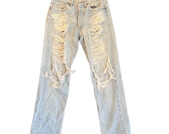 LEVI'S Vintage Denim 501 Button Fly Jeans Distressed High Rise Größe 31 Hergestellt in den USA 70er 80er Vtg 1980er Grunge Boho