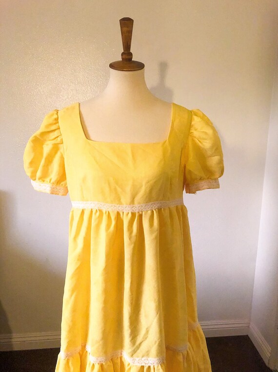 Vintage 60s 70s Yellow Prairie Boho Tiered Maxi Dr