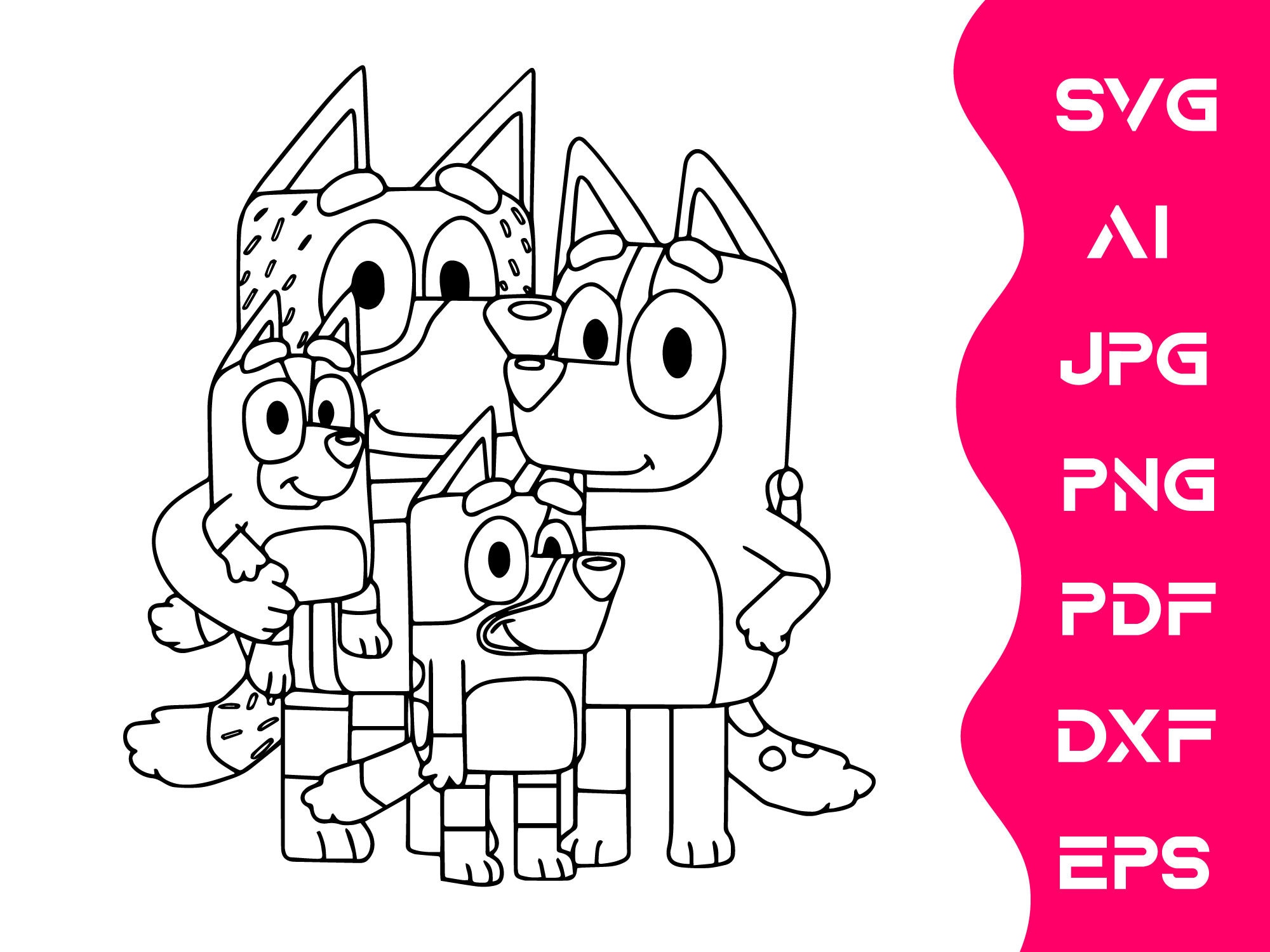 Download Bluey Family Bandit Bingo Chilli Heeler Silhouette vector ...