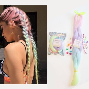 Rainbow Ombre Kanekalon Synthetic Rave Festival Braiding Hair Extensions Prestretched Bundle Hair Festival Braiding Hair Accessories Set