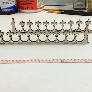 Mini laser cut unfinished wood fleur de lis panel roof cresting or fencing
