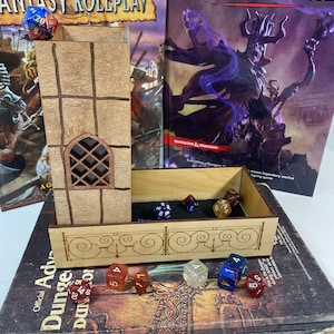 Laser Engraved/Cut Collapsible Wooden Dice Tower With Windows