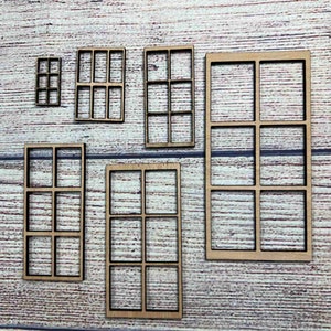 Miniature Window Insert/Panel Rectangular 6 Pane Style for Dollhouse, Diorama, or Scrapbooking