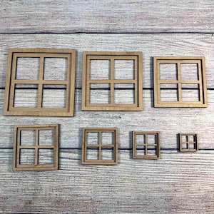 Inserto per finestra in miniatura/pannello quadrato a quattro pannelli con rifiniture stile A per casa delle bambole, diorama, angolo per libri o scrapbooking