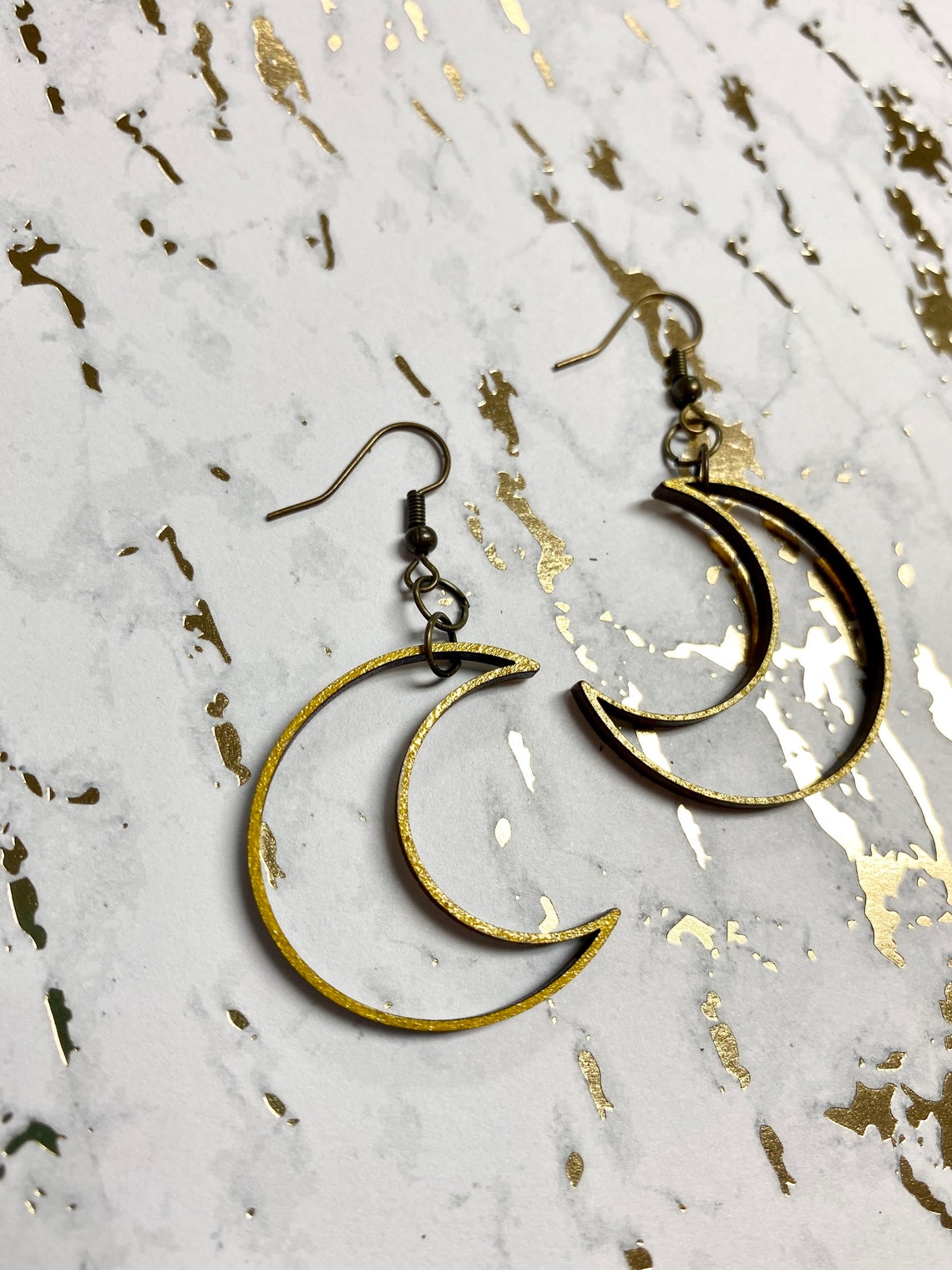 Delicate half moon cut out birch wood earrings | Etsy