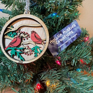 Wooden Birds On Branch Christmas/Holiday Ornament