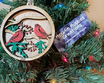 Wooden Birds On Branch Christmas/Holiday Ornament