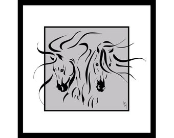 BEST FRIENDS, Horse Illustration Framed