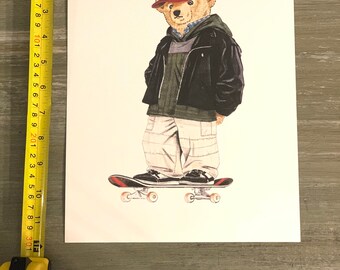 9X12 Polo Bear Skateboard Print Rugby RLX USA Lauren - Etsy
