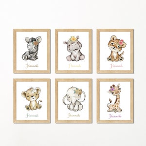 Personalisiertes Namensposter mit Namen und Tieren für Mädchen&Jungen, Babyzimmer Deko, Poster Geburt, Babygeschenk, Bilder Kinderzimmer,A4