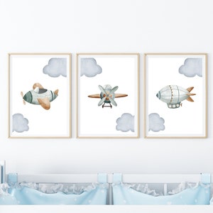 Poster mit Flugzeuge für Jungs, Babyzimmer Deko, Poster Geburt, Babygeschenk, Bilder Kinderzimmer, Wanddeko, Set, Einzeln, A4