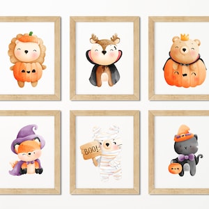 Poster Set Halloween, Löwe, Bär, Reh, Fuchs, Katze, Babyzimmer Deko, Poster Geburt, Babygeschenk, Bilder Kinderzimmer, Wanddeko, Set, A4