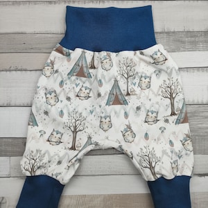 Pump pants Baby Size 44, 50-56, 62-68, 74-80, 86-92, 98-104, Owls, Forest Animals, Boho