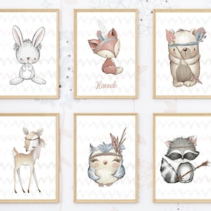Personalisiertes Namensposter mit Namen und Tieren für Mädchen&Jungen, Babyzimmer Deko, Poster Geburt, Babygeschenk, Bilder Kinderzimmer,A4