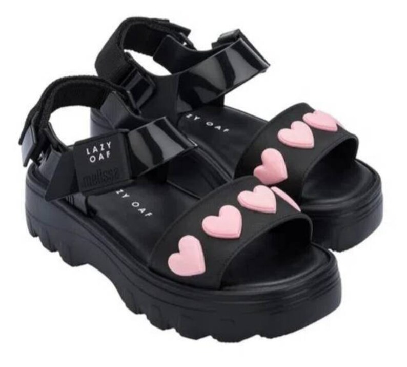 Melissa Kick Off Sandal Lazy Oaf Black with Pink Hearts LAST | Etsy