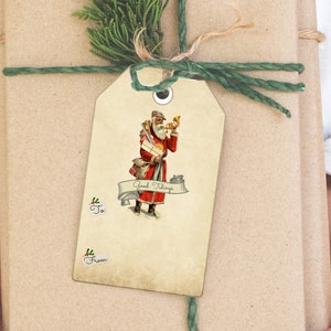 Etiquetas para presentes de Natal, Boas Novas, Papai Noel Vintage, Imprimíveis, Papai Noel Preto, 2 conjuntos de 10, Objetos Efêmeros, Diário de Sucatas, Álbum de Recortes, Etiquetas para Presentes de Papai Noel