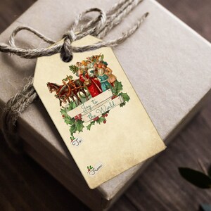 Etiquetas para presentes de Natal, Alegria para o mundo, Papai Noel vintage, para impressão, 2 conjuntos de 10, itens efêmeros de Natal, diário de sucata, álbum de recortes, etiquetas para presentes de Papai Noel