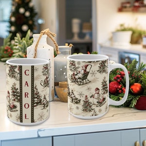 Tazza di Natale con nome personalizzato: pupazzo di neve in tela vintage personalizzato in 2 misure con opzioni di bundle