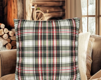 Plaid Christmas Pillow Red White Green Rustic Tartan, Plaid Holiday Decor, Plaid Holiday Pillows, Christmas Plaid Decor, Holiday Home Goods