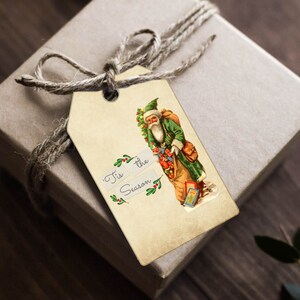Etiquetas para presentes de Natal, Época de Natal, Papai Noel Vintage, Para Imprimir, 2 Conjuntos de 10, Lembranças de Natal, Diário de Sucatas, Álbum de Recortes, Etiquetas para Presentes de Papai Noel