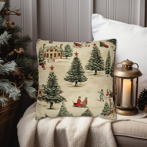 Christmas Holiday Village Pillow - Old Fashioned Retro Style in Multiple Sizes & Options