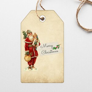 Etiquetas para presentes de Natal, Feliz Natal, Papai Noel vintage, para impressão, 2 conjuntos de 10, itens efêmeros de Natal, diário de sucata, álbum de recortes, etiquetas para presentes de Papai Noel