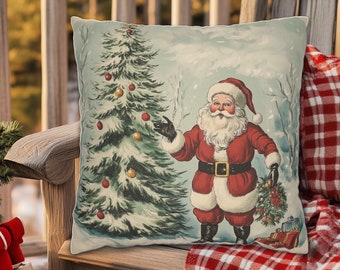Vintage Santa Claus Christmas Holiday Square Throw Pillow in 4 Sizes With Insert Outdoor Options Old Fashioned Santa Claus Throw Pillow Etsy