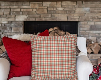 Red and Blue Plaid Throw Pillow Cover, Holiday Farmhouse Decor