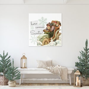 Holiday Decor Vintage Santa Claus Canvas Sign, Christmas Wall Decor, Santa Claus Sign, Christmas Square Canvas Wall Decor, Multiple Sizes