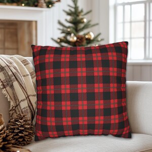 Red Black Tartan Plaid Throw Pillow, Red Plaid Christmas Pillow, Red Rustic Plaid Pillow, Plaid Holiday Decor, Plaid Christmas Decor
