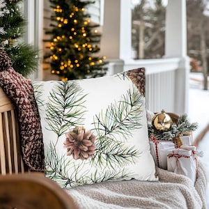Pine Cone and Branch Throw Pillow, Rustic Pine Throw Pillow, Pine Cone Pillow, Rustic Winter Decor, Natural Decor, Winter Cabin Pillow