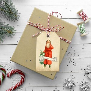 Etiquetas para presentes de Natal, Paz na Terra, Papai Noel vintage, para impressão, 2 conjuntos de 10, itens efêmeros de Natal, diário de sucata, álbum de recortes, etiquetas para presentes de Papai Noel