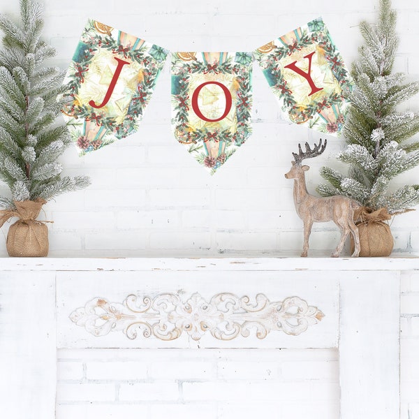 JOY CHRISTMAS BANNER, Printable Christmas Banner, Joy Pendant Banner, Christmas Party Flags, Christmas Bunting, Christmas Mantel Banner