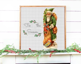 Urlaub Dekor Vintage Weihnachtsmann Leinwand Zeichen, Weihnachtswanddekor, Weihnachtsmann Zeichen, Weihnachten Quadrat Leinwand Wanddekor, mehrere Größen