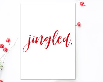 CHRISTMAS GREETING CARD, Jingled Card, Printable, Red Print, Cute Christmas Card, Jingle Bells, Christmas Cards, 5x7, Fits A7 Envelope