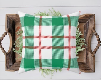 TARTAN PLAID PILLOW Cover in Red Green White, Winter Holiday Christmas Tartan Plaid Pillow Covers, Pillow Covers 14x14, 16x16, 18x18, 20x20